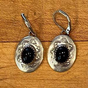 Sterling silver, onyx Native American earrings
